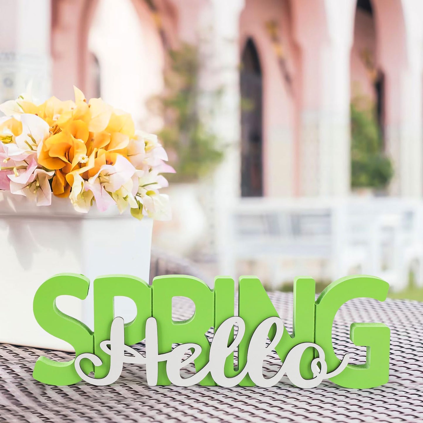 COCHIE Wooden Hello Spring Sign, Spring Decorations for Home, Office, Shelf, Mantel, Indoor, Wood Spring Decor, Spring Table Top Party Decoration (Hello Spring)