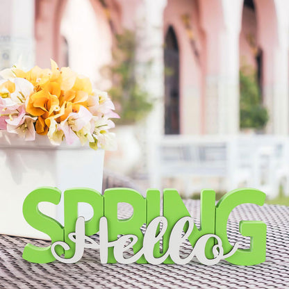COCHIE Wooden Hello Spring Sign, Spring Decorations for Home, Office, Shelf, Mantel, Indoor, Wood Spring Decor, Spring Table Top Party Decoration (Hello Spring)