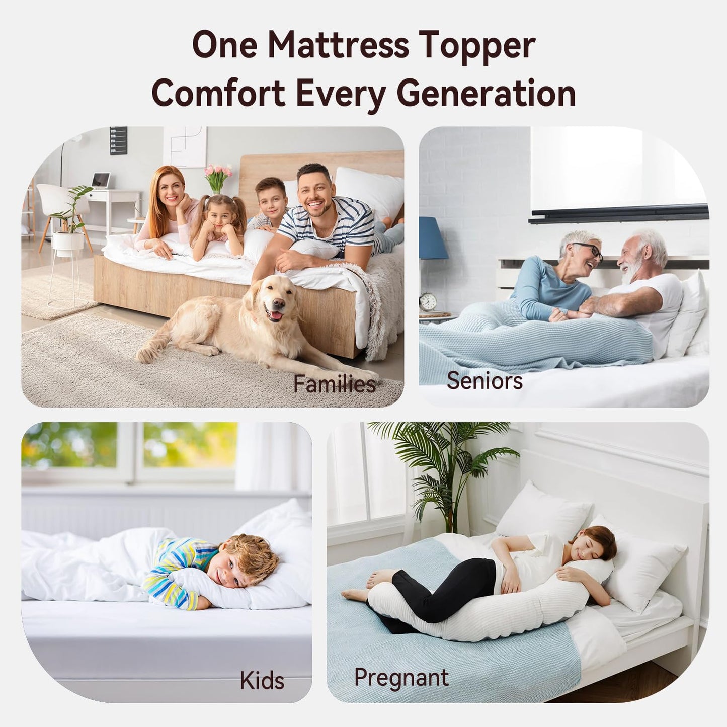 ABENE Queen Size Mattress Topper for Back Pain Relief, Extra Thick Mattress Pad Pillowtop, Soft Plush Mattress Cover Bed Topper with Deep Pocket, Overfilled Down Alternative Filling, White