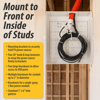 DATA COMM Electronics 45-8031-1C Recessed Media Box Outlet - Integrated Duplex 20A Commercial Receptacle, TV Wall-Mount, Streamlined Cable & Cord Management, Home & Office