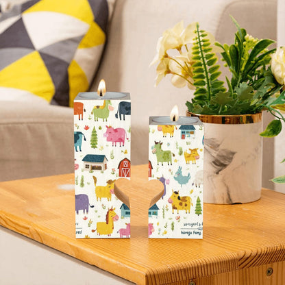 pnyoin Cartoon Farm Animals Candle Holders Gift for Women Wooden Heart Candlestick Personalized Christmas Birthday Graduation Friendship Gifts Home Wedding Dinning Party Decorative