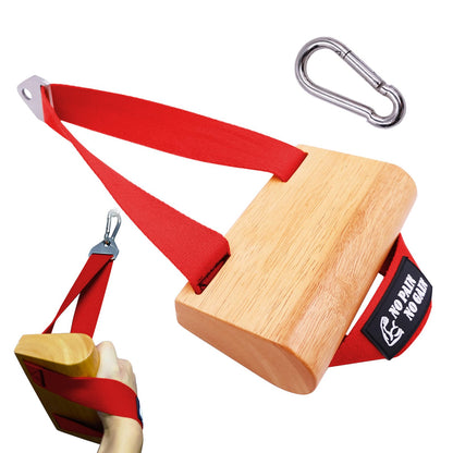 Ergonomic Arm Wrestling Handle with Wooden Grip, Wrist & Forearm Strength Training Attachment for Cable Machines (Red)
