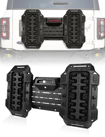 JROAD Bronco Rear Spare Tire Delete Frame w/Recovery Boards for Bronco 2021+ Accessories|Integrates Backup Camera Hole,Brake Light Bracket,Rear License Plate,Tailgate Vent Cover,DIY Shelf Board