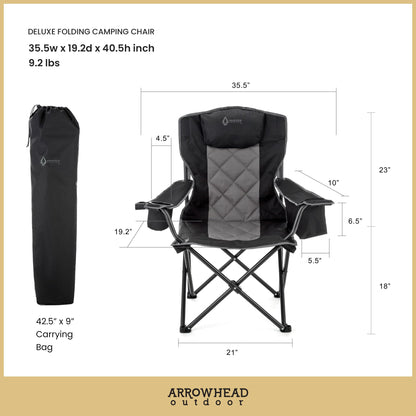 ARROWHEAD OUTDOOR 2-Pack Portable Deluxe Folding Camp Quad Chair w/Headrest, Glass & Cup Holders, Armest 6-can Cooler, Heavy Duty Carry Bag, 550 lbs Weight Capacity