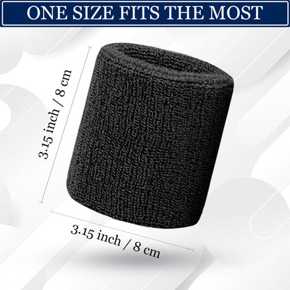8 Pcs Sports Wrist Sweatbands for Men & Women, Absorbent Wrist Sweat Bands Tennis Wristbands Moisture Wicking Athletic Cotton Terry Cloth Sweatband for Basketball,Running,Gym,Working Out -Black