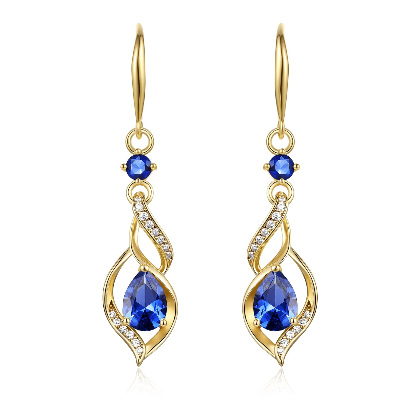 FANCIME 14K Gold Plated September Birthstone Dangle Earrings for Women Teardrop Sapphire Earrings S925 Sterling Silver infinity Love Birthday Gifts for Mom Women