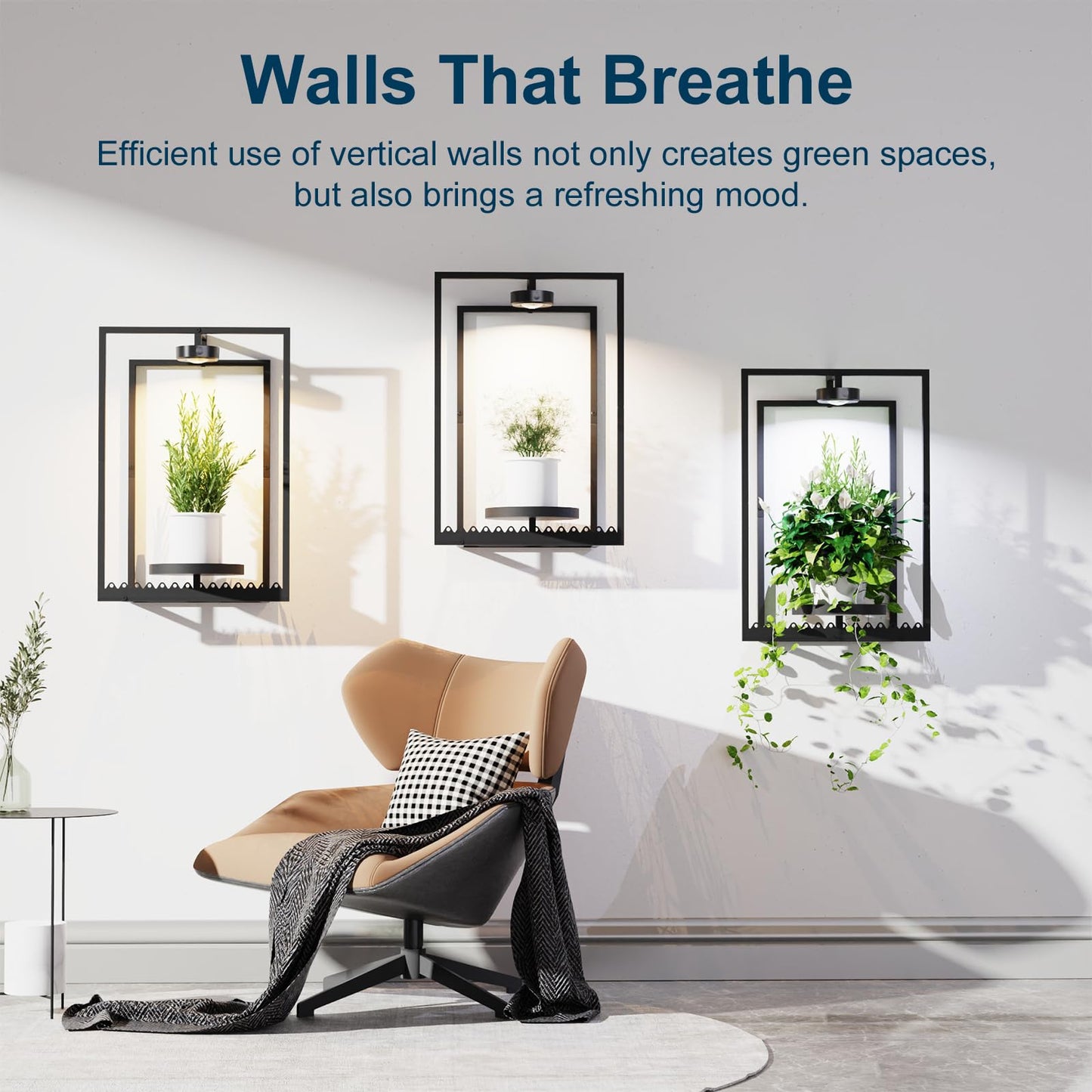 Shineled Wall Plant Holder, Indoor Plants Holders with Remote Grow Lights, Plant Shelves Hanging Planters, Framed Plants Holder for Living Room, 2 Pack