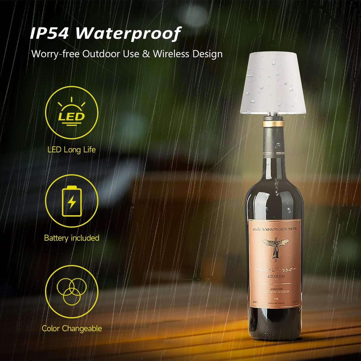 Hoide 2025 New Wireless Bottle Lamp - LED Bottle Lights for Liquor & Wine Bottles, Cordless Lampshade, Whiskey Bottle Top Light, Bottle Stopper Night Light Kit, Rechargeable 3-Tone Touch-Dimmable