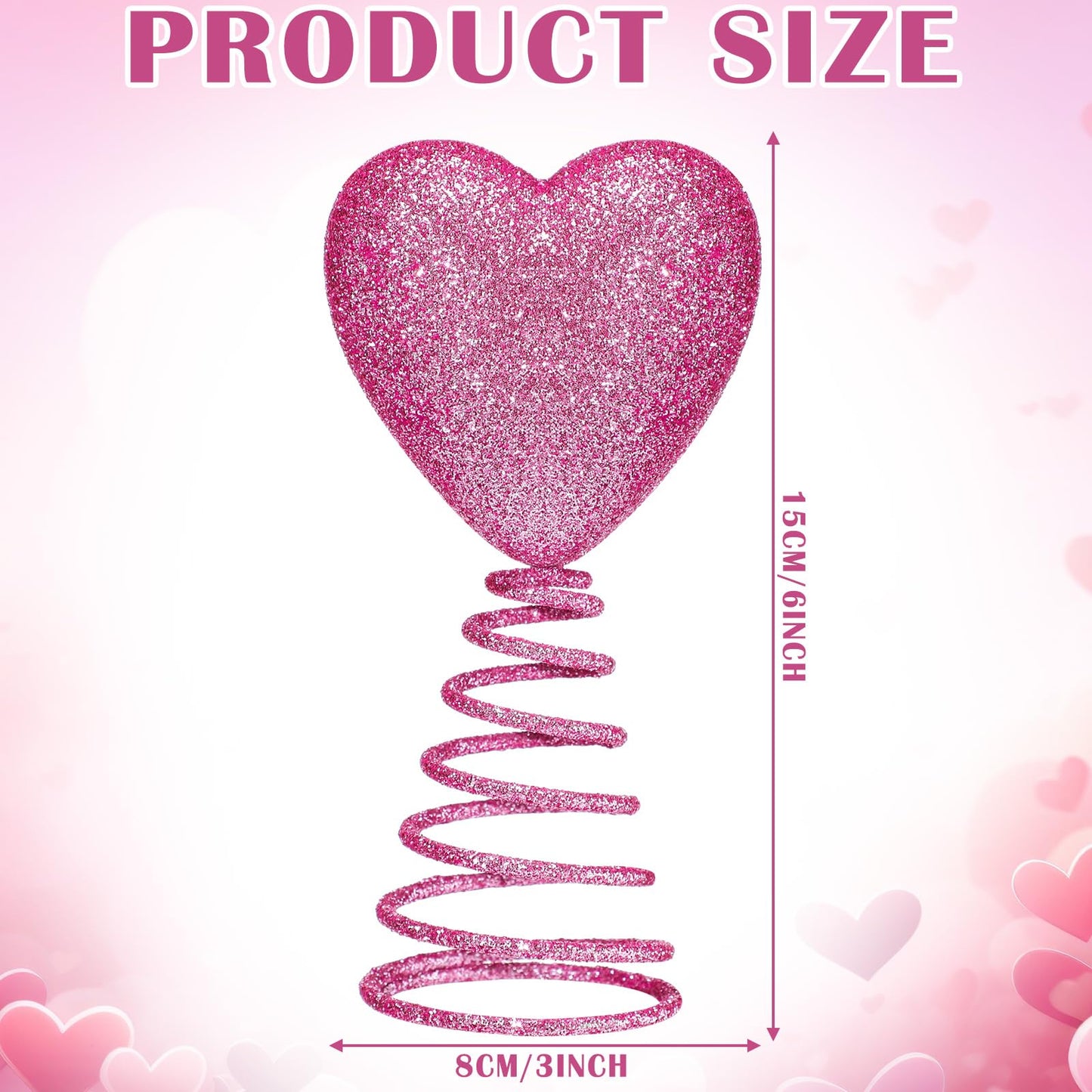 Gejoy Mini Valentine Christmas Tree Topper Pink Heart 6 Inch Miniature Glitter Heart Star Tree Topper for Valentine Home Decor Holiday