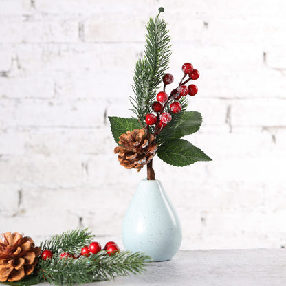 Boao 12 Pcs 11'' Large Christmas Pine Picks Tree Decoration Red Berry Picks and Sprays with Cone Artificial Fake Branches Snowy Floral Flower Holly Pine for Tree Crafts Decor Faux Stem