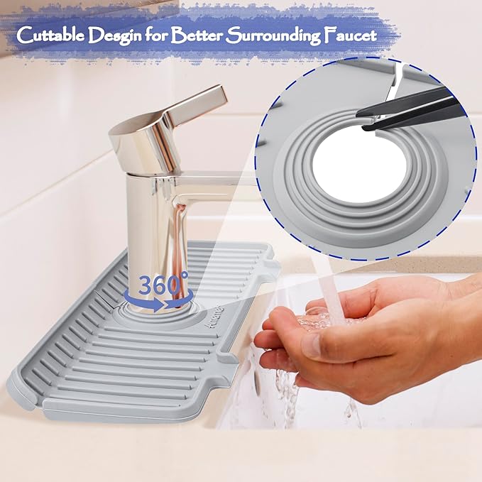 Kitchen Sink Splash Guard, Silicone Faucet Guard & Draining Mat, 10° Large