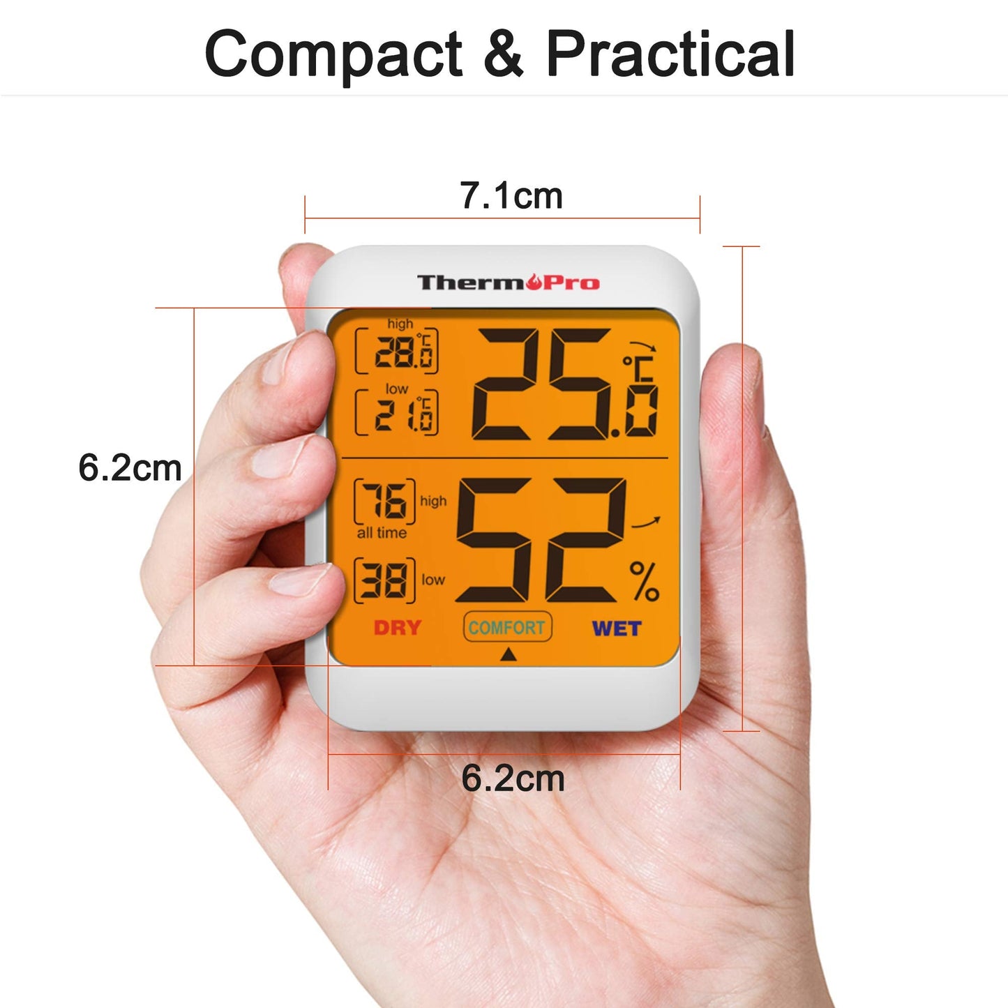 ThermoPro TP53 Hygrometer Digital Indoor Room Lab Greenhouse Thermometer Temperature Humidity Monitor Gauge Indicator for Nursery Home Office with Touch Backlight Amphibians Hygrometer
