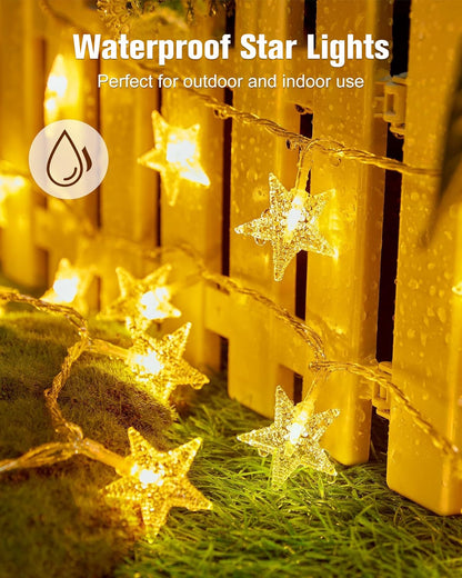 Minetom Star String Lights Battery Operated - 17 ft 50 LED Star Fairy String Lights with Timer, Waterproof for Indoor Bedroom Tent Loft Bed Patio Party Wedding Ramadan Decorations, Warm White