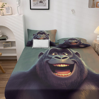 NOGAWA Gorilla Sheets Twin XL, Chimpanzee Bed Sheets, Fun Wild Animal Bedding Sheets, Soft Microfiber Deep Pocket Fitted Sheet & Flat Sheet & Pillowcase