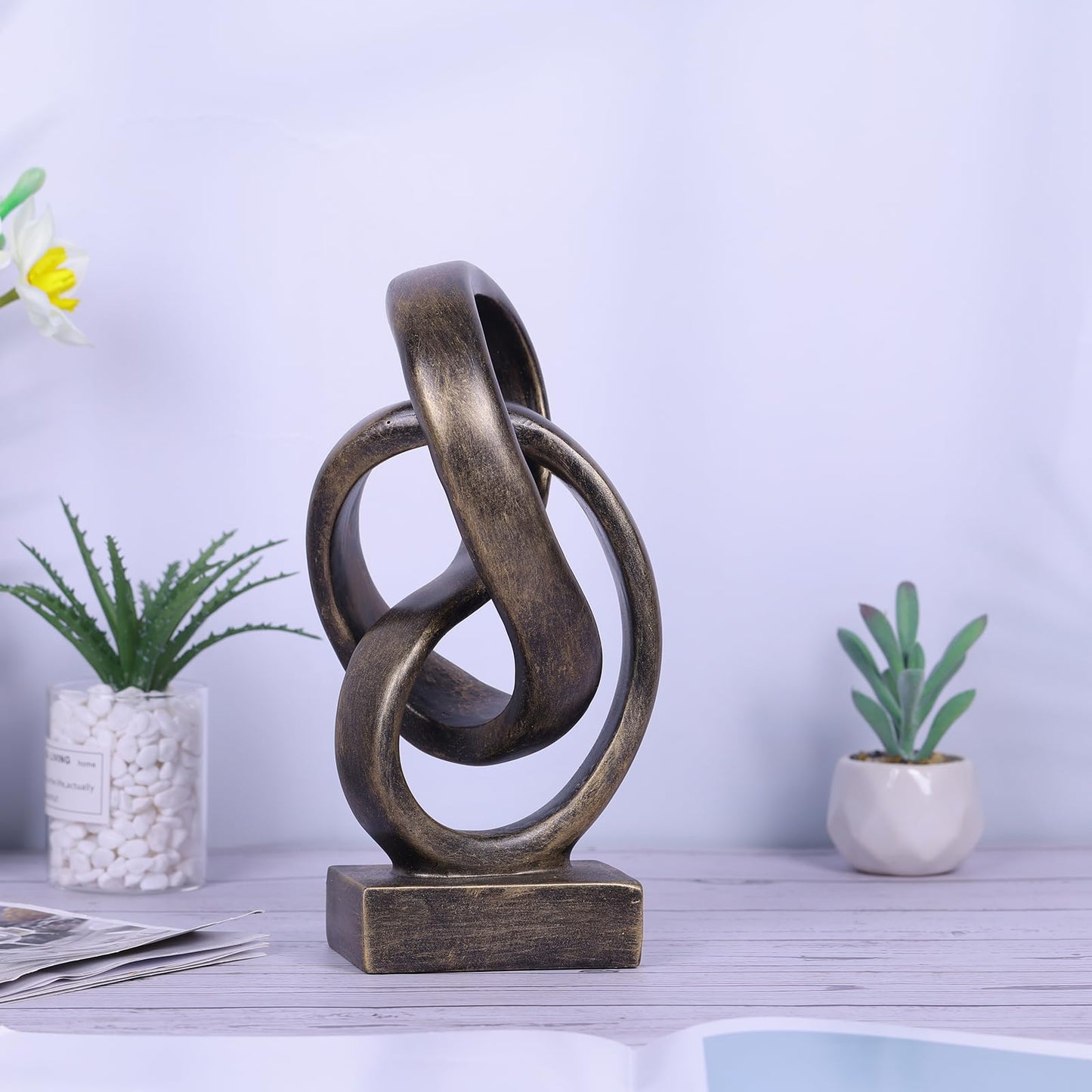 DOVDOV Abstract Bronze Rope Knot Statue, Geometric Decor, Living Room Coffee Table Bookshelf countertop Bronze Decor, Office Coffee Table entryway entryway Desktop Decor.