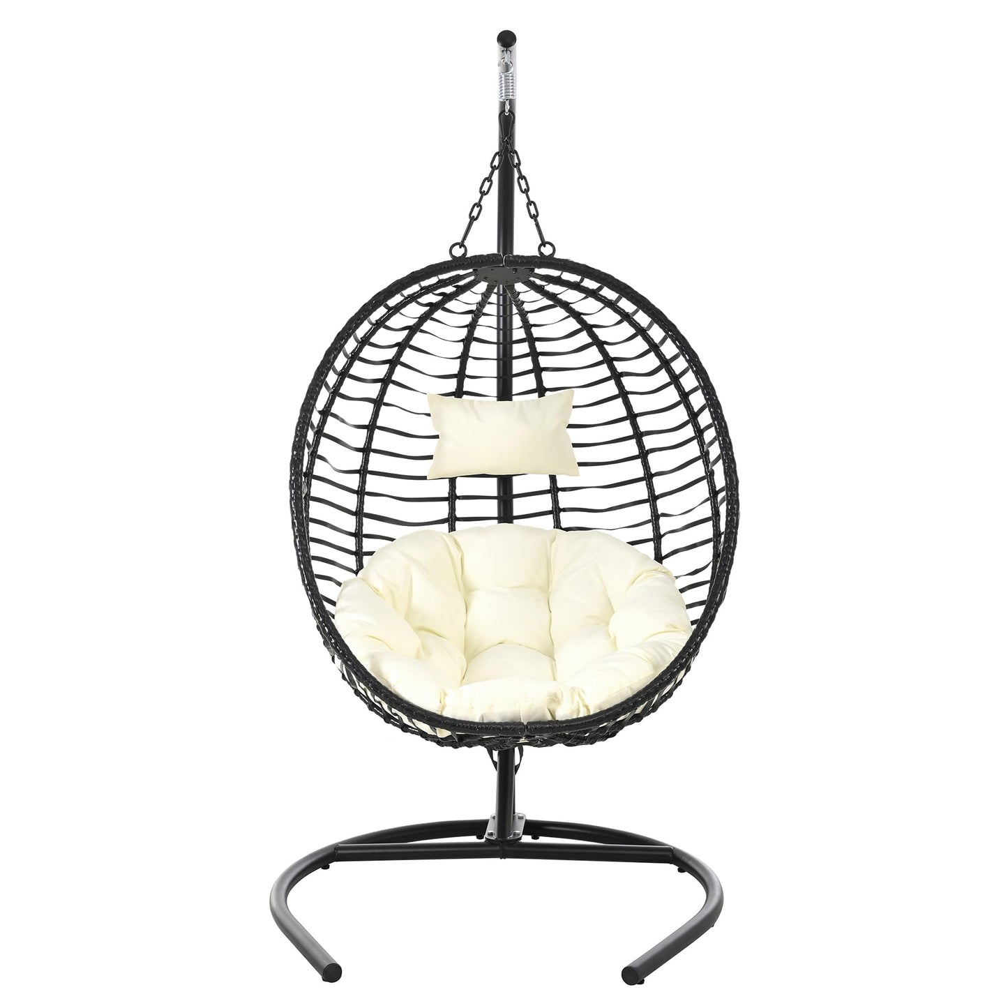 Merax Folding Hanging Egg Chair with Stand, Indoor Outdoor Wicker Hammock Swing Chair with Adjustable Anti-Slip Feet for Balcony, Bedroom, Garden