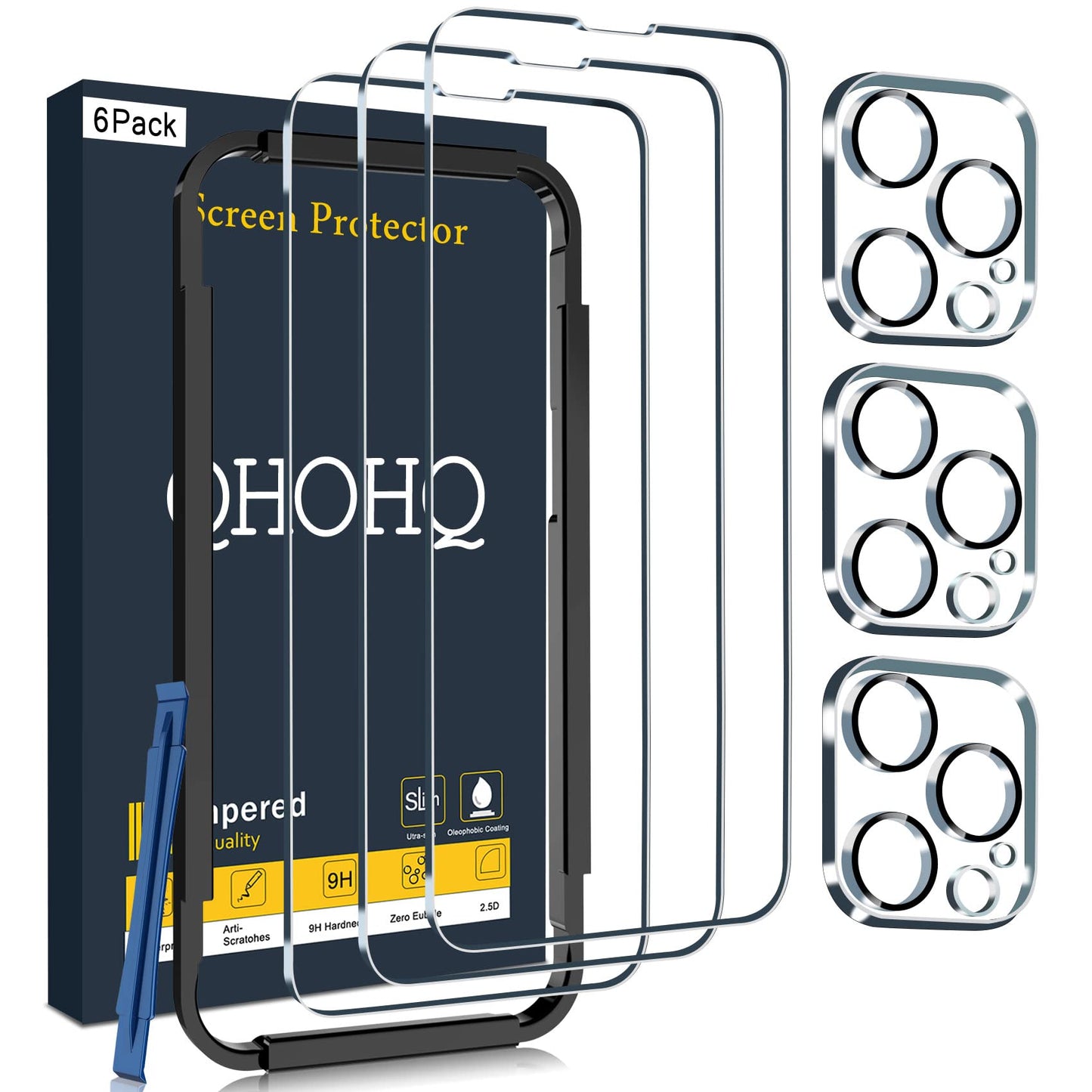 QHOHQ [1-Second Auto-Install] 3 Pack Privacy Screen Protector for iPhone 17 Pro Max [6.9 Inch] + 1 Set Camera Lens Protector, 25° Anti Spy Tempered Glass, [Military Grade Shatterproof], Case Friendly