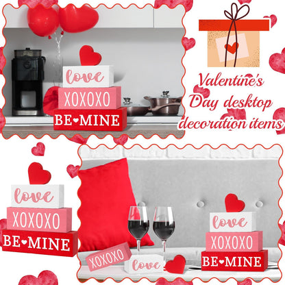 4 Pcs Valentine's Day Table Decor Valentine Wood Book Stack Wooden Signs Decoration for Valentines Day Decorations Wedding Anniversary Party Shelf