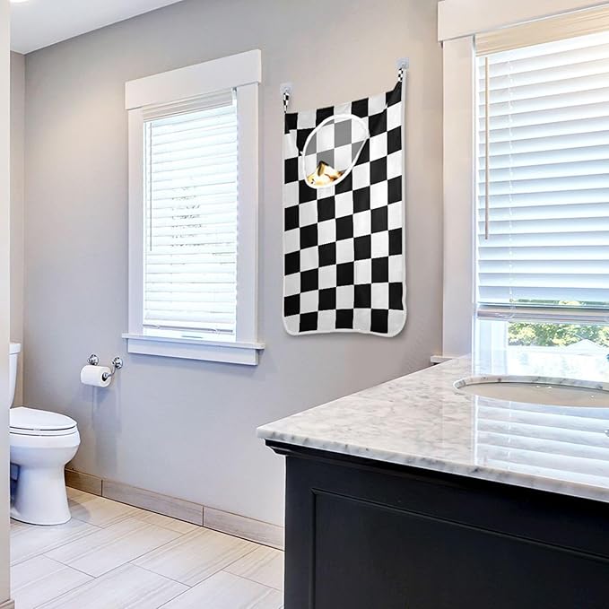 Checkered Black and White Hanging Laundry Hamper Door Hampers Bag Basket