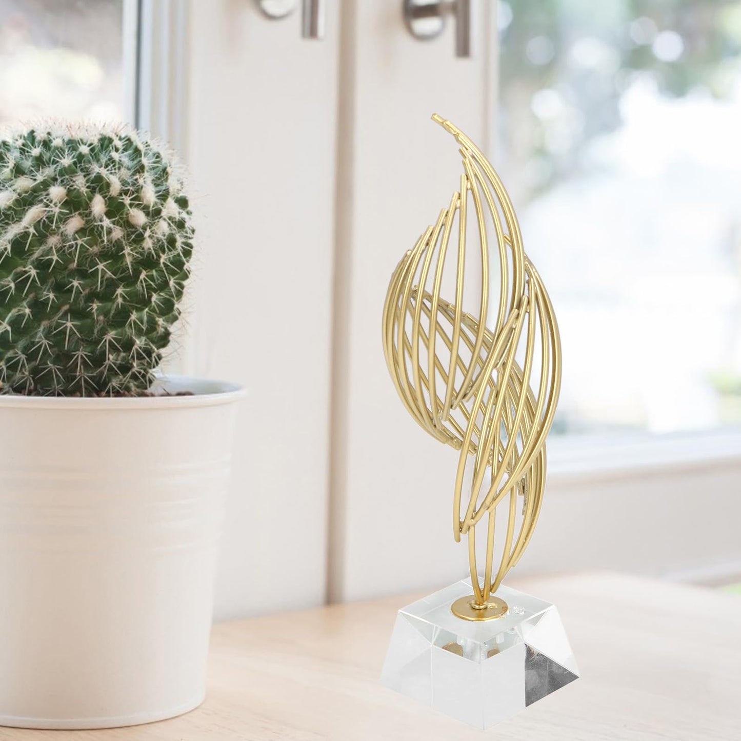 Metal Abstract Decorative Sculpture with Base Modern Luxury Metal Abstract Art Home Decor Statue for Desk Shelf Decor (Crystal White)