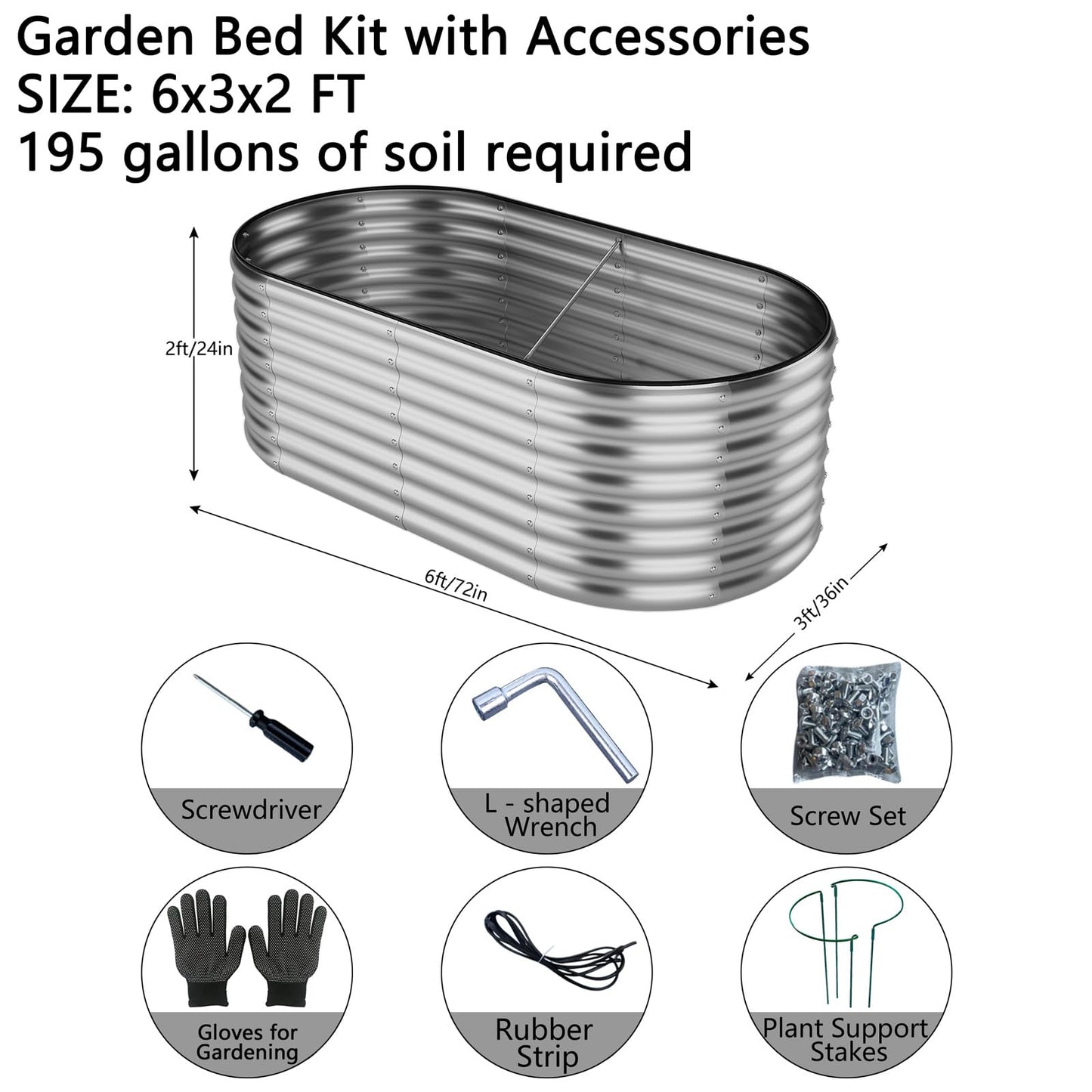 ZFHgarden Galvanized Metal Planter Round Raised Garden Bed Kit for Gardening Outdoor Galvanized Planter Outdoor 1PC Metal 6X3X1FT