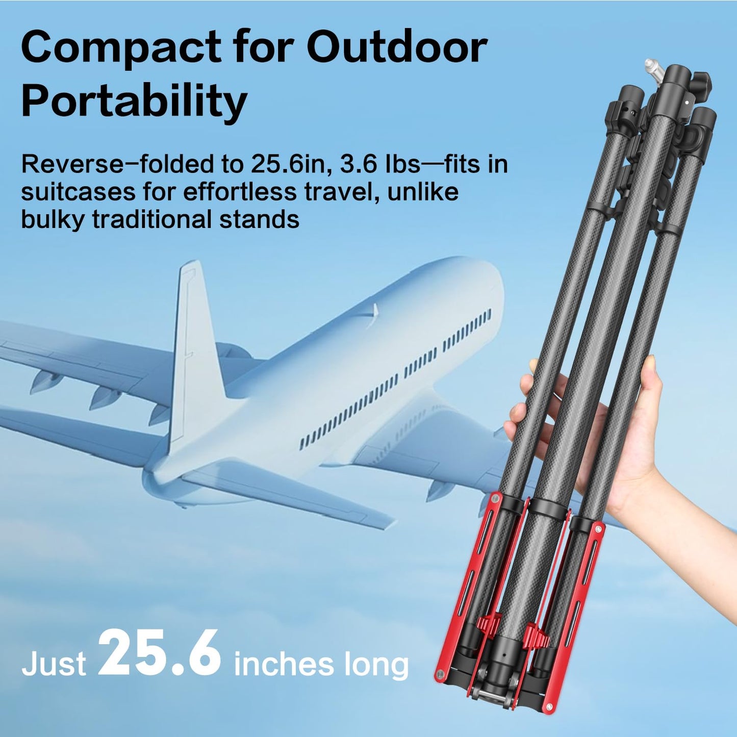 FreeSea Carbon Fiber Light Stand Photography - 1.4in Oversized Tubes Heavy Duty Stand, 106in Tall Tripod with Flip-Lock & Gas Spring, Holds Softboxes/Ring Lights up to 5KG