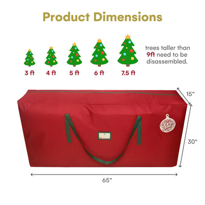 HOLIDAY SPIRIT Heavy Duty Christmas Tree Storage Bag - Waterproof 600D Oxford Canvas with Reinforced Handles and Dual Zipper for 9 Ft Tree, Red Christmas Tree Bag for Dust and Moisture Protection