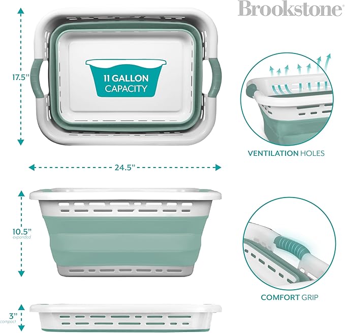 BROOKSTONE 11 GALLON XL 24" Collapsible Laundry Basket & Clothes Hamper