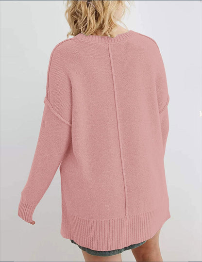 MEROKEETY Women's 2025 Fall Winter Oversized Pullover Sweater Casual Loose Crew Neck Long Sleeve Side Split Jumper Tops