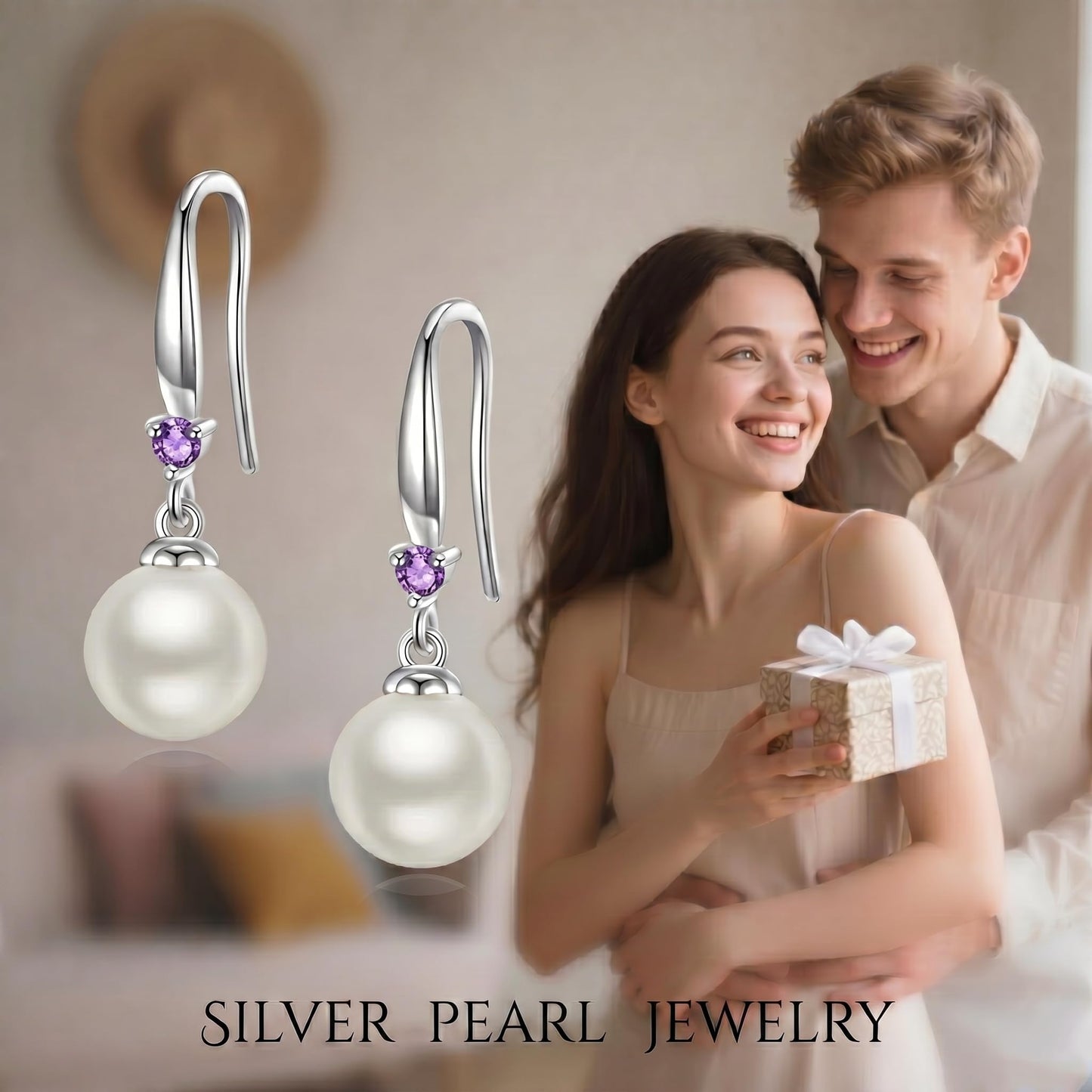 925 Sterling Silver Pearl Leverback Earrings Dangle Drop Birthstone Jewelry Gifts for Women (White Pearl-June)