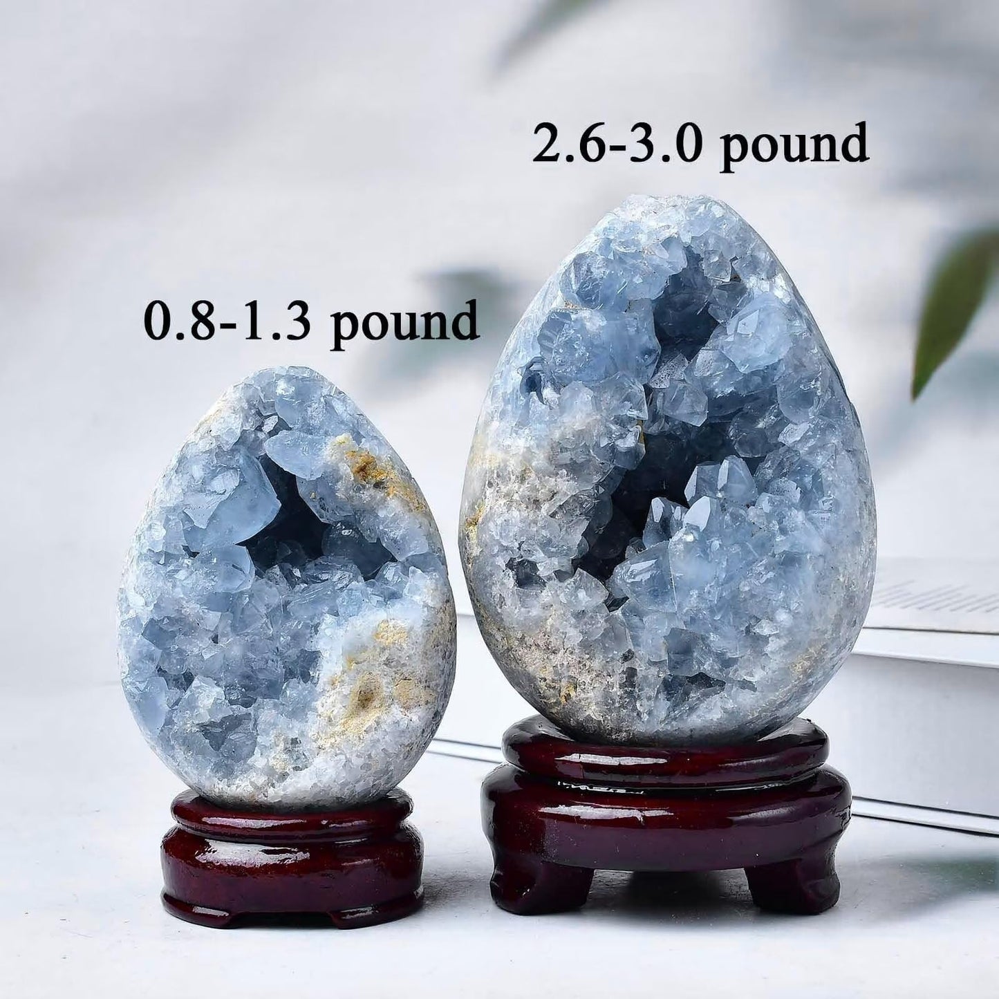 FZBHRO Natural Blue Celestite Geode Egg Healing Crystal Stone Collection Mineral Specimen with Stand Home Office Decor 1.7-2.2 Pound