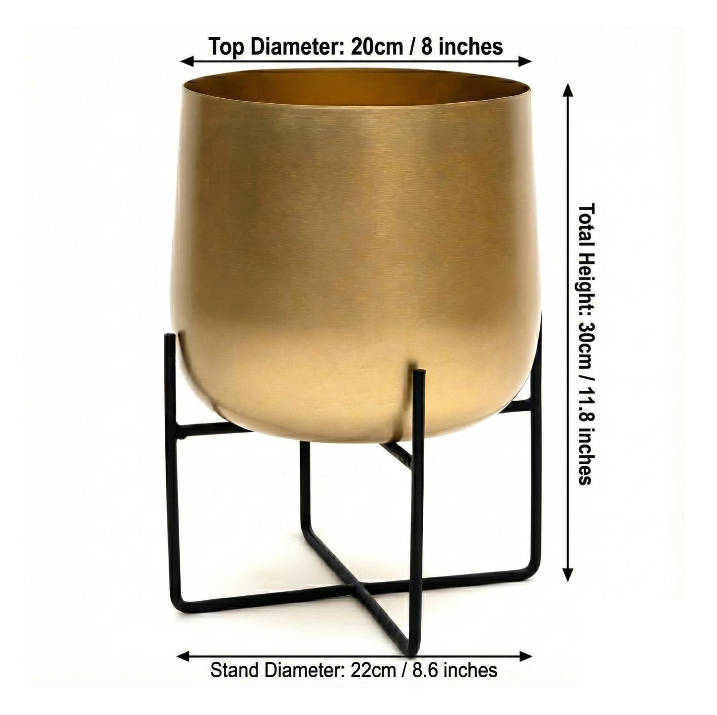 Olly & Rose 8.5 Inch Gold Metal Plant Stand with Pot - Indoor Planter, Large Flower Pot