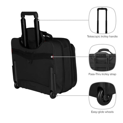 Wenger 600659 Granada 15.6 Inch Wheeled Laptop Case, Padded Laptop Compartment and Overnight Compartment in Black/Grey (24 Litre)
