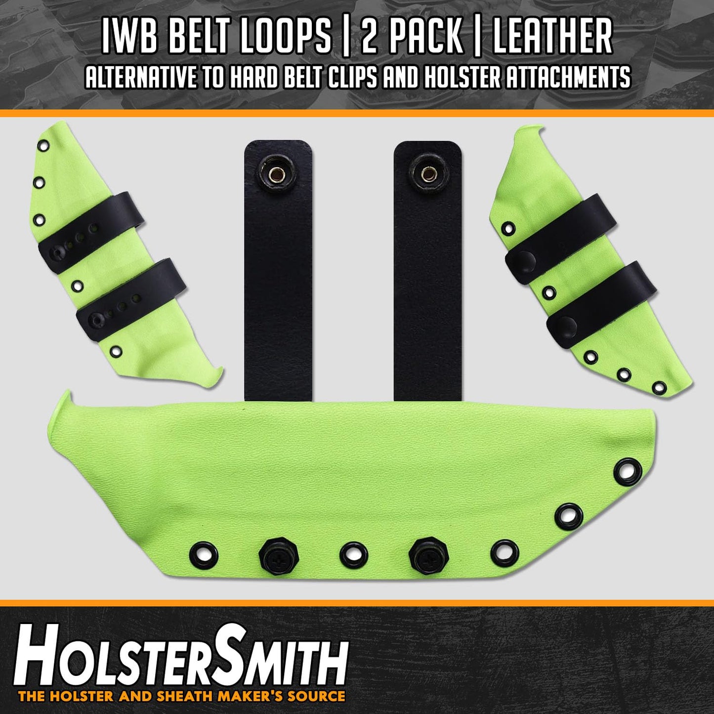 [2 Pack] IWB Belt Loop - (8-9oz Leather) - Black w/Black Pull-The-Dot Snap & Mounting Hardware - 6.0 x 0.875 Inches - for IWB Holster Carry - (Fit 1.25-2.00 Inch Belts (Adjustable)