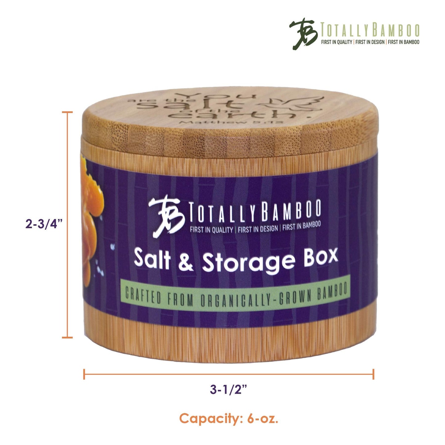Totally Bamboo Salt Cellar Bamboo Storage Box with Magnetic Swivel Lid, 6 Ounce Capacity, You are the Salt of the Earth Matthew 5:13 Engraved on Lid
