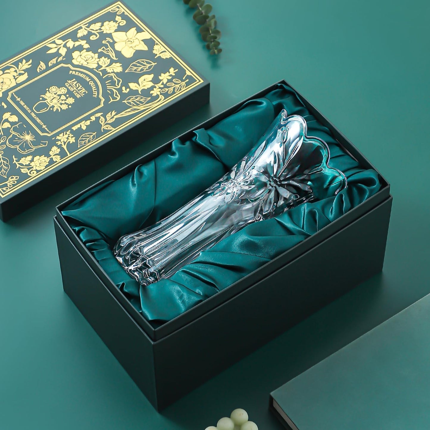 12" Glass Crystal Vase for Flowers with Luxury Gift Box, Elegant Tall Clear Vases for Mother's Day, Wedding, Valentine Gift, Large Floreros Centerpieces for Living Room Home Décor