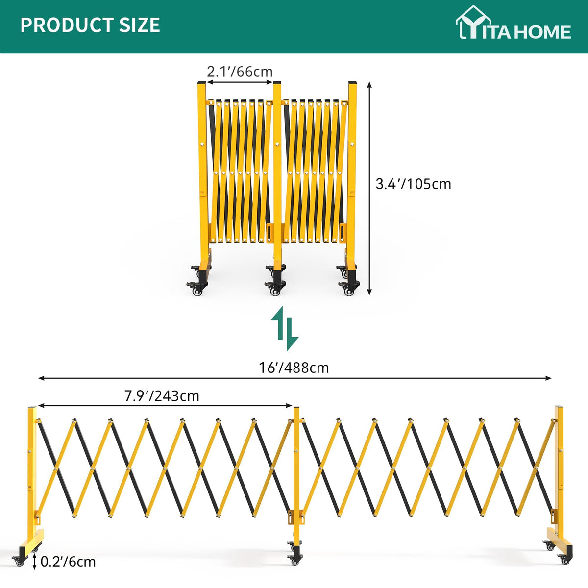 YITAHOME Metal Expandable Barricade Gate Outdoor, 16FT Folding Security Gate, Retractable Driveway Gate, Folding Safety Barricade