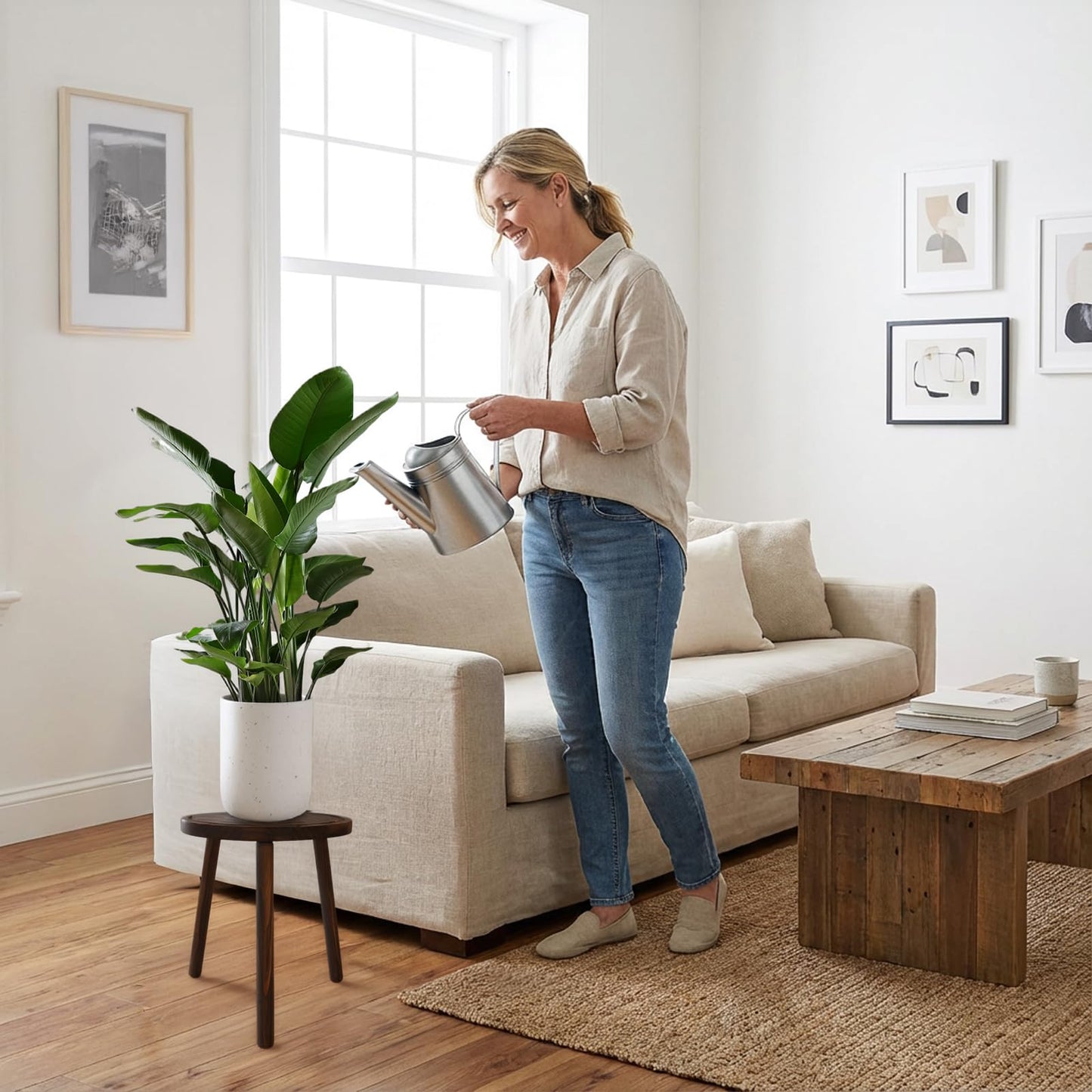 Amdermi 3-Pack Wood Plant Stands Indoor, Single Plant Stand for 6-12 Inch Pots, Mid-Century Modern Plant Stool, Tall Plant Stand for Large Plants for Living Room, Balcony, Office