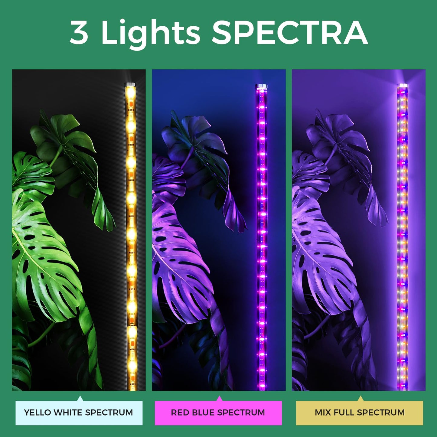 JarryStart Grow Lights for Indoor Plants with Timer, 192 LEDs 42W Vertical Full Spectrum Grow Light 65 Inch Standing Grow Lights 3 Light Modes 5-Level Dimmable Wide Coverage