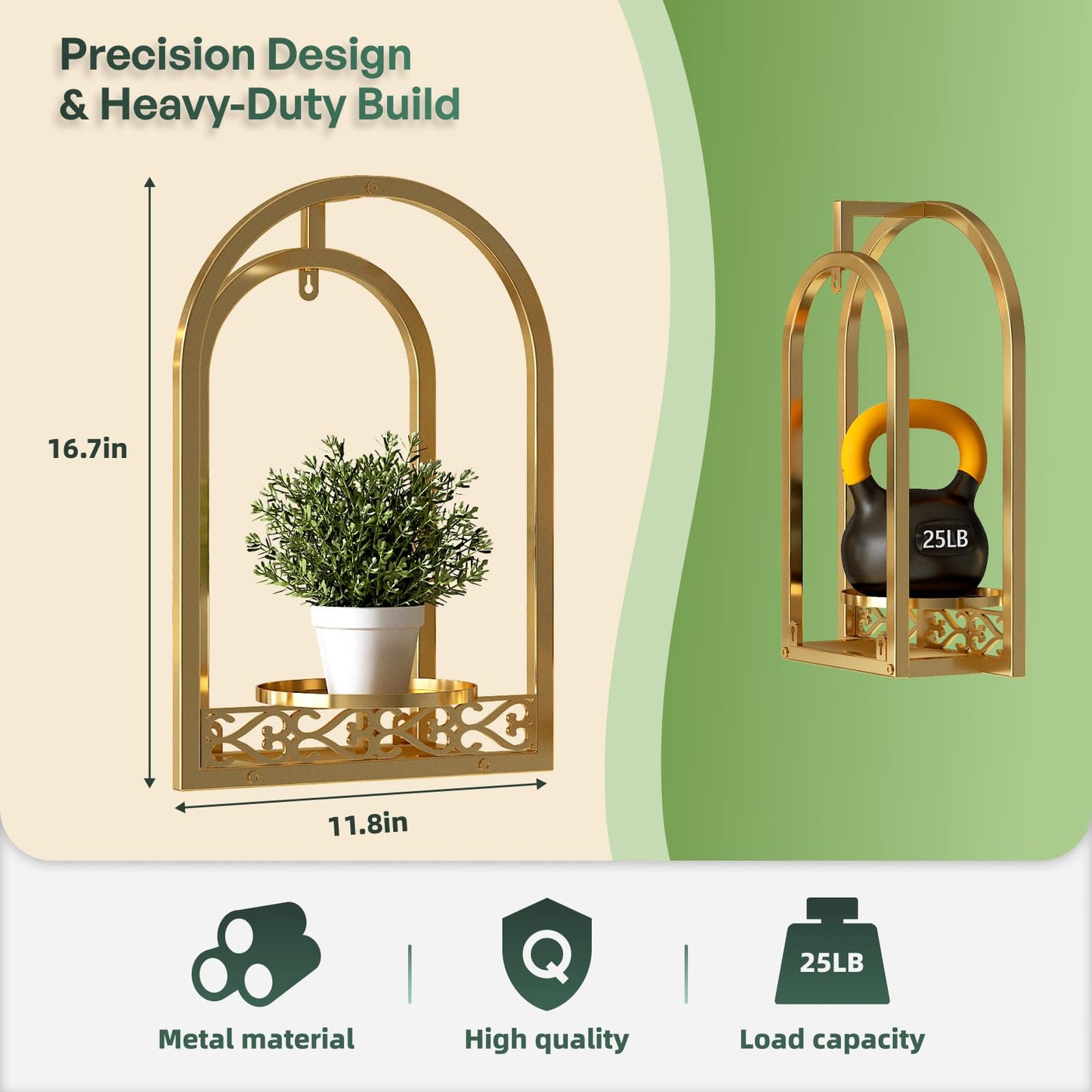 Rioneta Wall Hanging Planters, Modern Iron Frame for Indoor/Outdoor Plants, Stylish Decor for Living Room, Garden, Patio 3 Pack Gold（No Light）