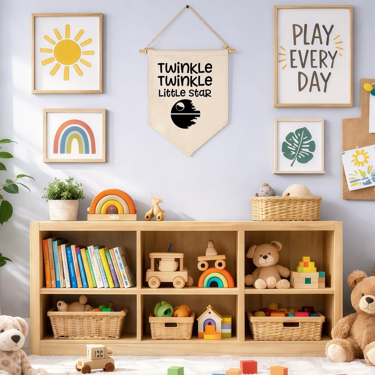 Twinkle Twinkle Little Star- Canvas Hanging Pennant Flag Wall Sign Decor Gift for Baby Kids Boy Nursery,Kids Room Playroom Decor- Star Wars Quotes Banner