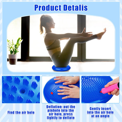 Silipull 2 Pcs Wiggle Seat Inflated Wobble Cushion Flexible Balance Disc with Air Pump for Core Stability Strengthening Improving Posture Physical Exercise(Royal Blue and Macaroon Blue)