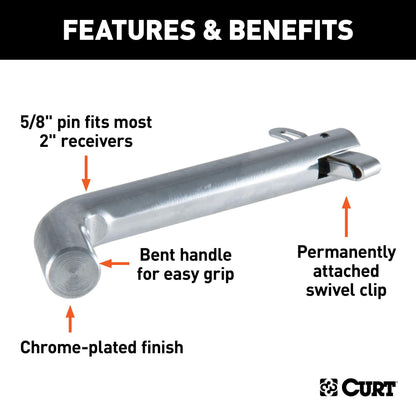 CURT 21551 Swivel Trailer Hitch Pin, 5/8-Inch Diameter, Fits 2-Inch Receiver,Chrome
