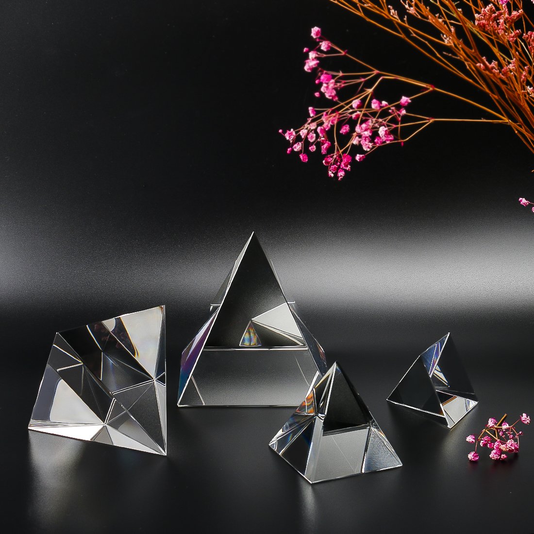 H&D HYALINE & DORA 4.3" H Large Clear Crystal Pyramid Paperweight with Gift Box for Prosperity