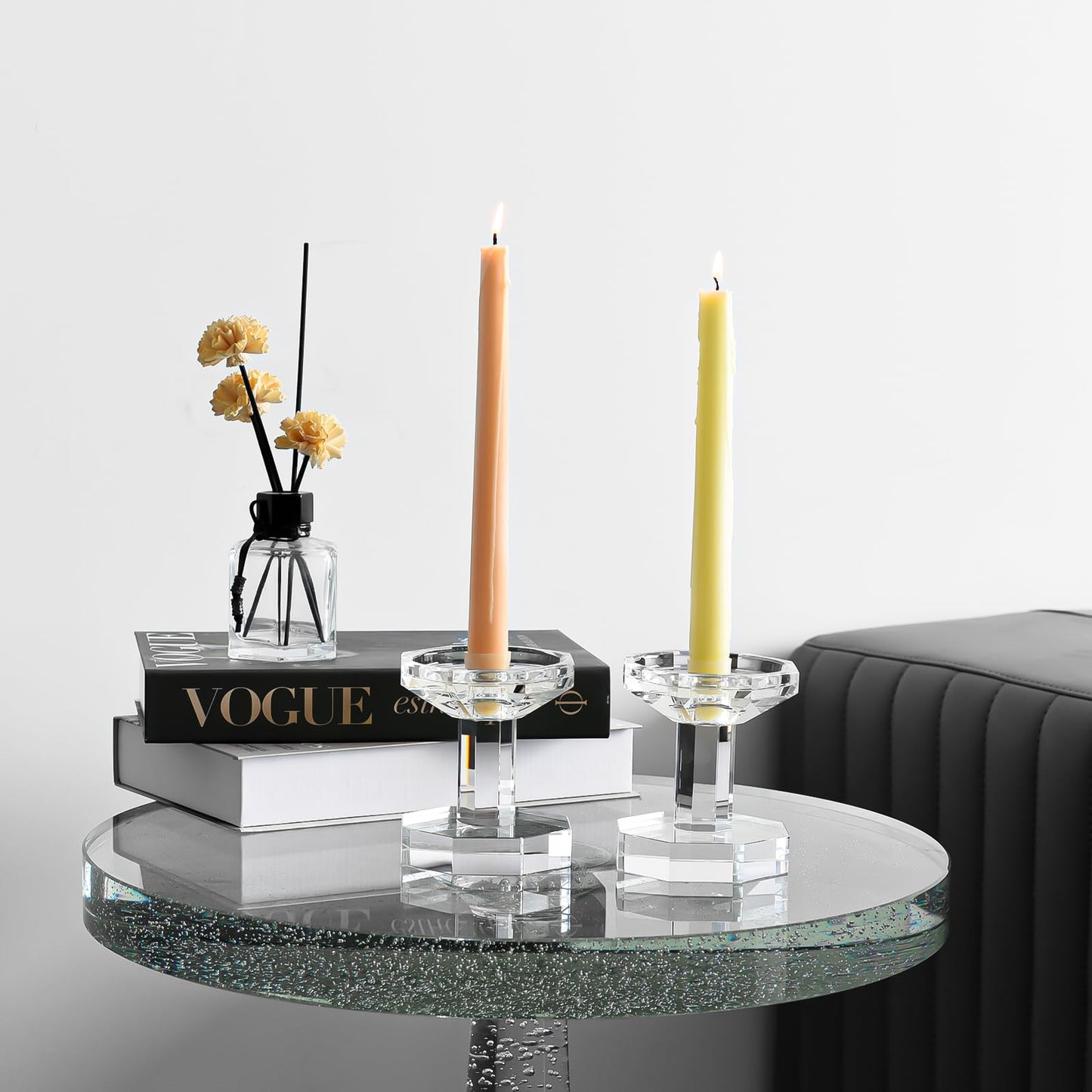 Kitcom Crystal Taper/Pillar Candle Holders Set of 2, 4.1 Inches Height, Heavy Solid Hand Cut Candlesticks Set, Table Centerpieces for Home Decor, Clear