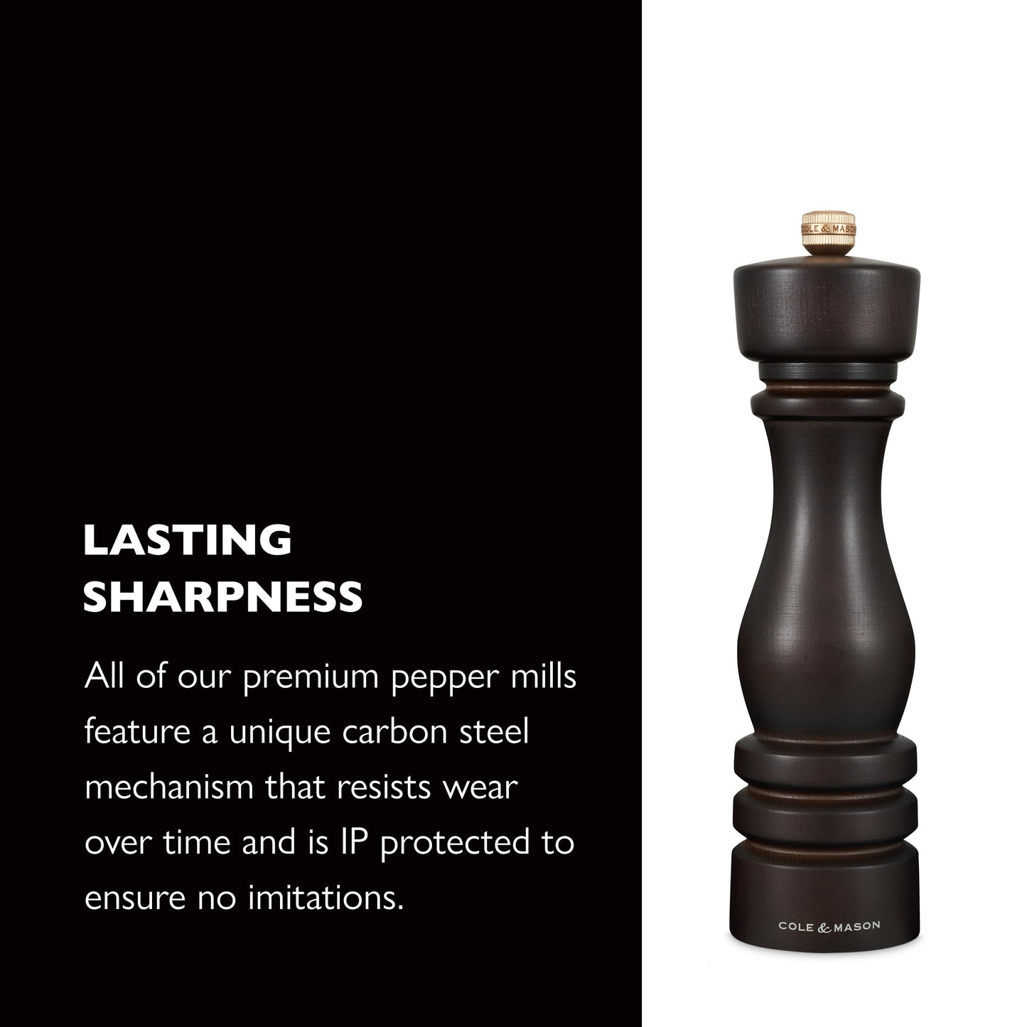 Cole & Mason London Refillable Spice Mill - Kitchen & Home Accessory - Salt & Pepper Grinder Set - Salt Mill with Ceramic Mechanism - Pepper Mill with Carbon Steel Mechanism - 8", Chocolate Wood