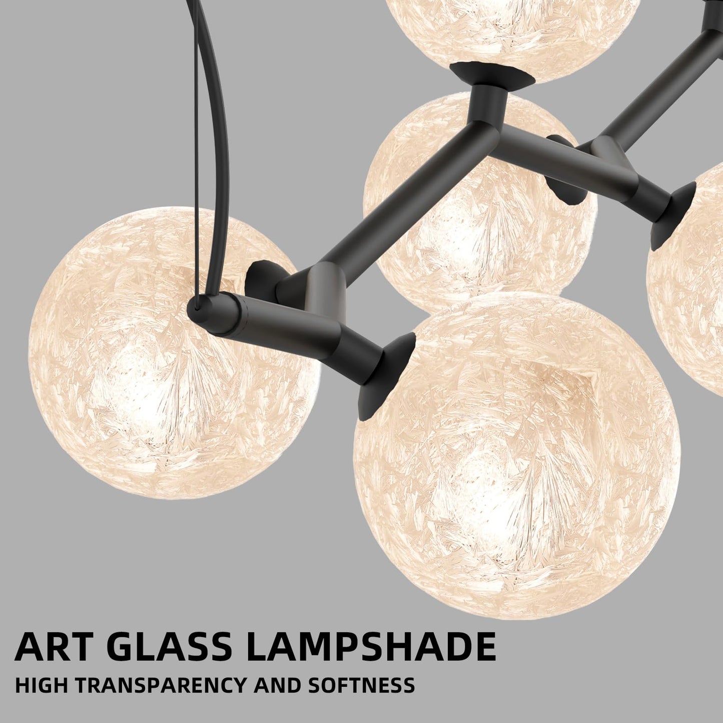 ziidoo Modern Branch Glass Chandelier，6-Lights Pendant Light Ice Crystal Pattern Lampshade Ceiling Artistic Tree Shape Hanging Light Fixtures Over Table for Dining Island Living Room Bar Kitchen