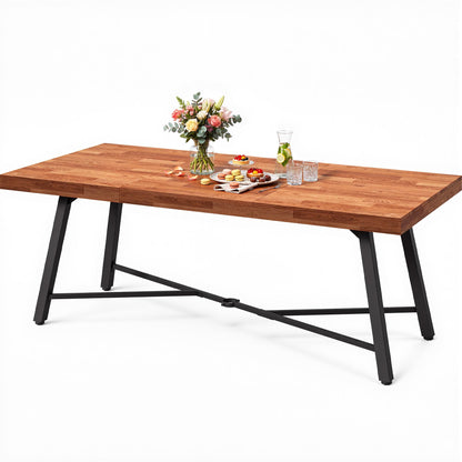 YITAHOME Acacia Wood Dining Table 68.9", Heavy Duty Rectangle Dinner Table with Metal Legs, Rustic Solid Wood Outdoor Table for 6-8 People, 500 LBS