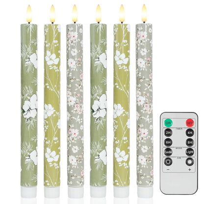 MAITREYA Green Flameless Taper Candles with 11-Key Remote Timer,LED Tall Candlesticks Battery Operated 3D Flickering Flame Lights for Christmas Decorations Home Table Centerpiece,10.6 Inch，6 Pcs