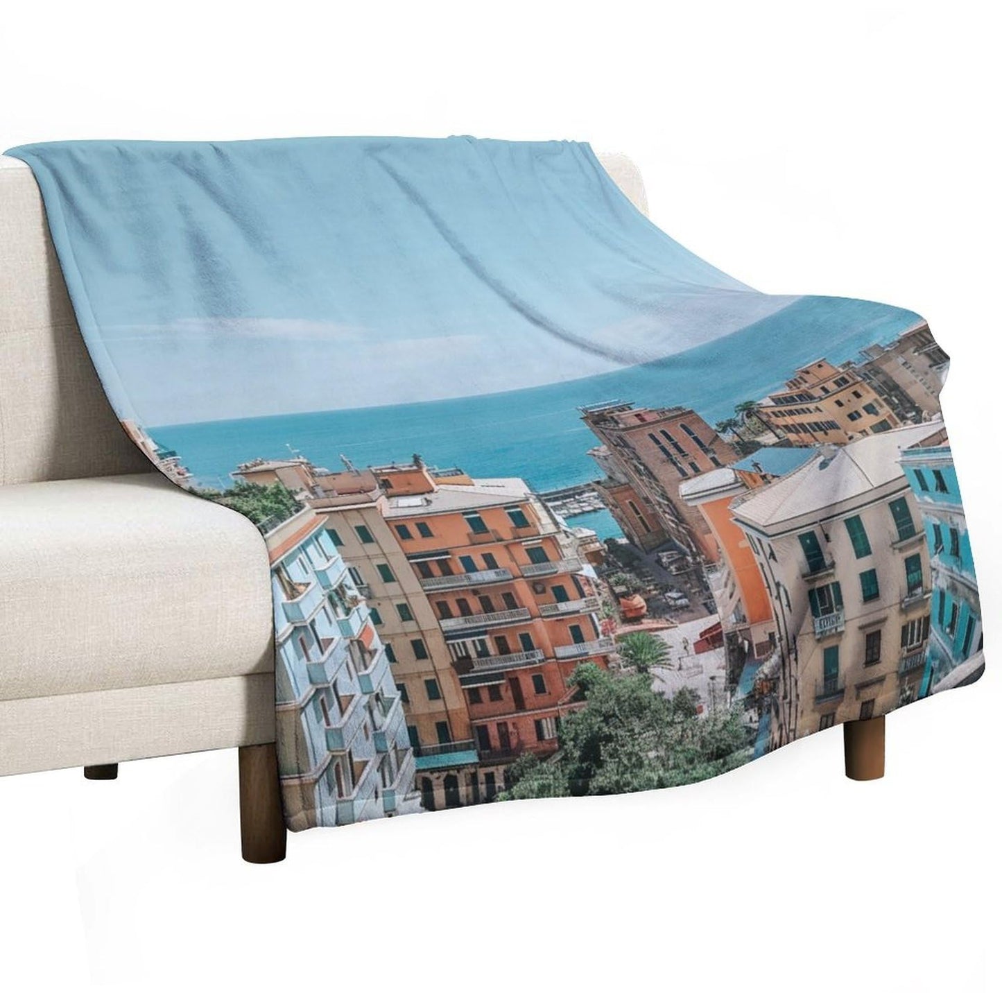 HDESDIS Coastal Cityscape Throw Blanket, Soft Cozy Warm Nautical Seaside Architecture Flannel Blankets for Sofa Couch Bed, 30x40 Inch